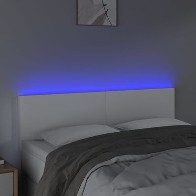 vidaXL LED-voodipeats, valge, 144x5x78/88 cm kunstnahk