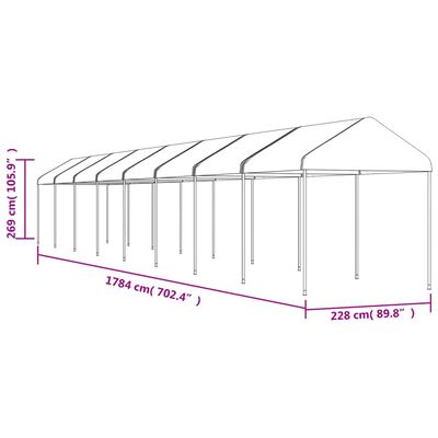 vidaXL katusega varjualune, valge, 17,84 x 2,28 x 2,69 m, polüetüleen