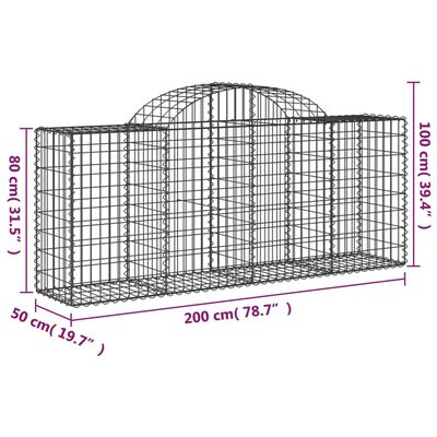 vidaXL kaarekujulised gabioonkorvid 11, 200x50x80/100cm tsingitud raud