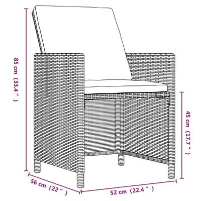 vidaXL 19-osaline aiamööbli komplekt patjadega, must, polürotang