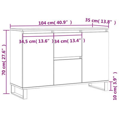 vidaXL puhvetkapp, hall Sonoma tamm, 104 x 35 x 70 cm, tehispuit