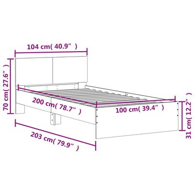 vidaXL voodiraam peatsi ja LED-tuledega, hall Sonoma tamm, 100x200 cm