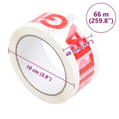 vidaXL pakketeip tekstiga FRAGILE 36 tk, valge, 48 mm x 66 m