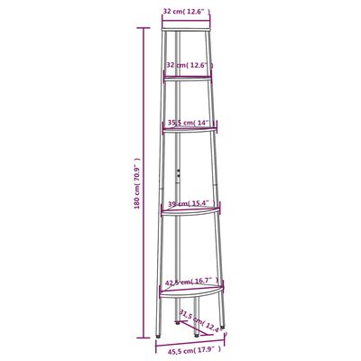 vidaXL 5 riiuliga nurgariiul, must, 45,5 x 31,5 x 180 cm