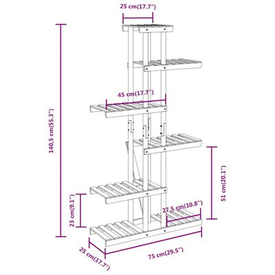 vidaXL lillealus, 75x25x140,5 cm, nulupuit