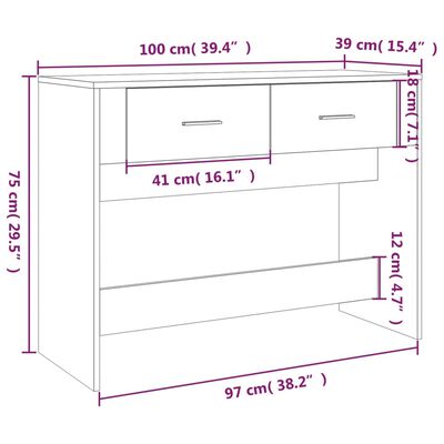 vidaXL konsoollaud, valge, 100 x 39 x 75 cm, tehispuit