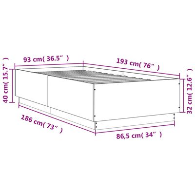 vidaXL voodiraam LED-tuledega, Sonoma tamm, 90x190 cm, tehispuit