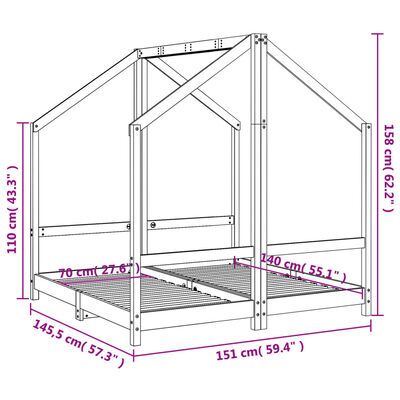 vidaXL lastevoodi raam, valge, 2 x (70 x 140) cm, männipuit