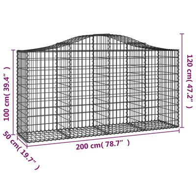 vidaXL kaarekujulised gabioonkorvid 5 tk, 200x50x100/120 cm, raud