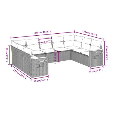 vidaXL 9-osaline aiadiivani komplekt patjadega, beež, polürotang