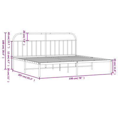 vidaXL metallist voodiraam peatsiga, valge, 193x203 cm