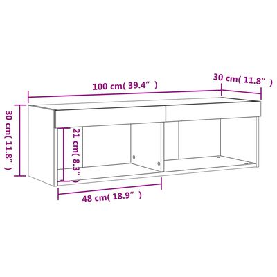 vidaXL LED-tuledega telerikapp, suitsutatud tamm, 100 x 30 x 30 cm