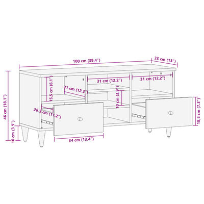 vidaXL telerialus, 100 x 33 x 46 cm, mangopuit