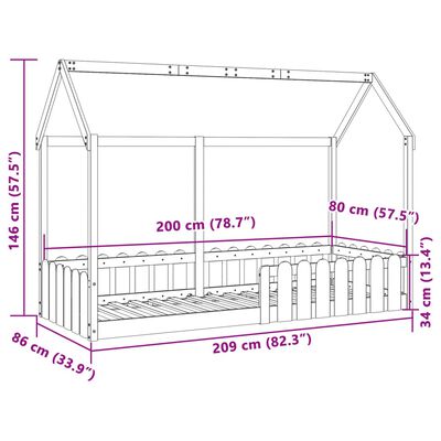 vidaXL laste majavoodi raam, valge, 80 x 200 cm, männipuit