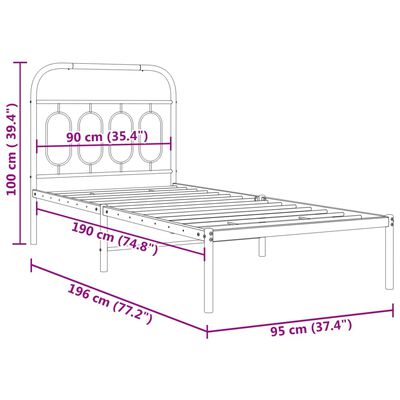 vidaXL metallist voodiraam peatsiga, must, 90 x 190 cm