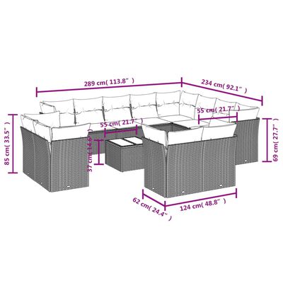 vidaXL 13-osaline aiadiivani komplekt patjadega, hall, polürotang