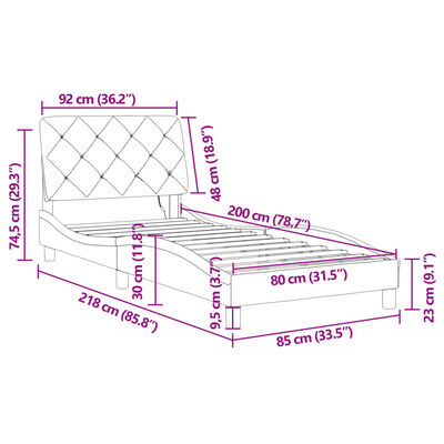 vidaXL voodiraam LED-tuledega, must, 80x200 cm, samet