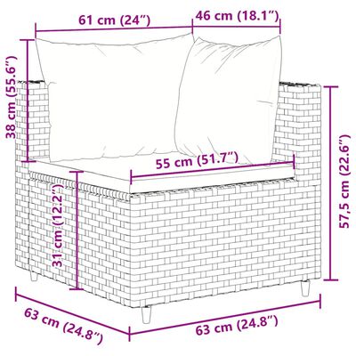 vidaXL 10-osaline aiadiivani komplekt patjadega, hall, polürotang