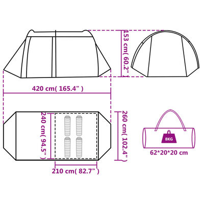 vidaXL matkatelk 4 inimesele, tunnel, hall ja oranž, veekindel