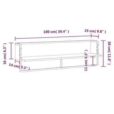 vidaXL latiga seinariiul, suitsutatud tamm, 100x25x30 cm