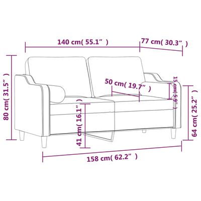 vidaXL 2-kohaline diivan patjadega, must, 140 cm, kangas