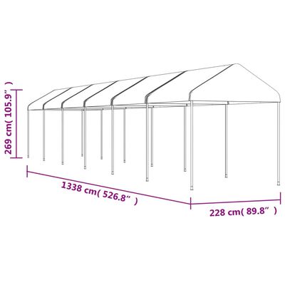 vidaXL katusega varjualune, valge, 13,38 x 2,28 x 2,69 m, polüetüleen
