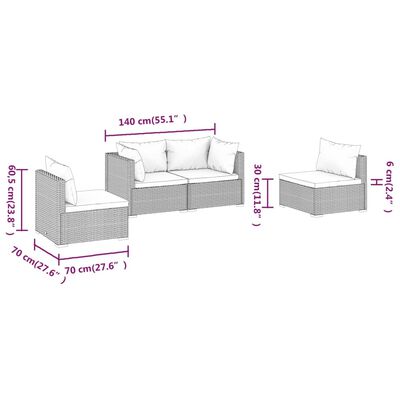 vidaXL 4-osaline aiamööblikomplekt patjadega, polürotang, pruun