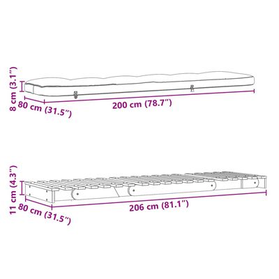 vidaXL magamismatt/diivanvoodi madratsiga, 80x206x11 cm, ebatsuuga