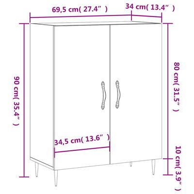 vidaXL puhvetkapp, suitsutatud tamm, 69,5 x 34 x 90 cm, tehispuit