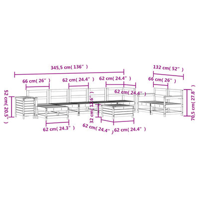 vidaXL 10-osaline aiadiivani komplekt, valge, männipuit