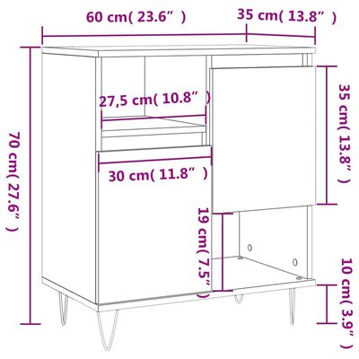 vidaXL puhvetkapp, hall Sonoma tamm, 60x35x70 cm, tehispuit