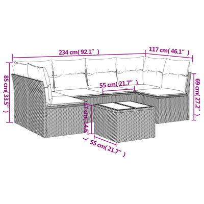 vidaXL 7-osaline aiadiivani komplekt patjadega, hall, polürotang