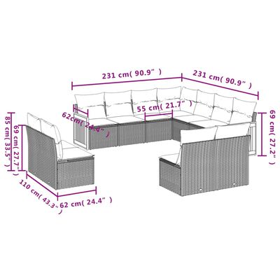 vidaXL 11-osaline aiadiivani komplekt patjadega, beež, polürotang