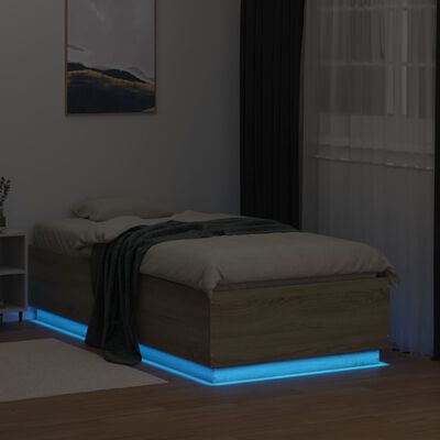 vidaXL voodiraam LED-tuledega, Sonoma tamm, 90x190 cm, tehispuit