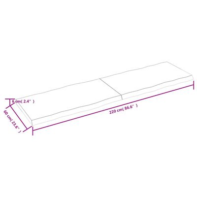 vidaXL lauaplaat, helepruun, 220 x 60 x (2–6) cm, töödeldud täispuit