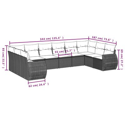 vidaXL 11-osaline aiadiivani komplekt patjadega, must, polürotang