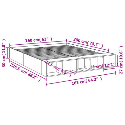 vidaXL voodiraam, suitsutatud tamm, 160 x 200 cm, tehispuit