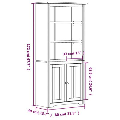 vidaXL raamatukapp BODO, hall, 82x40x173 cm, männipuit