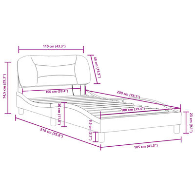 vidaXL voodiraam LED-tuledega, must ja valge, 100 x 200 cm, kunstnahk