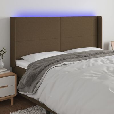 vidaXL LED-voodipeats, tumepruun, 183x16x118/128 cm, kangas