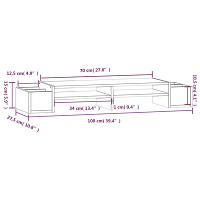 vidaXL monitorialus, must, 100 x 27,5 x 15 cm, männipuit