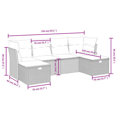 vidaXL 6-osaline aiadiivani komplekt patjadega, hall, polürotang