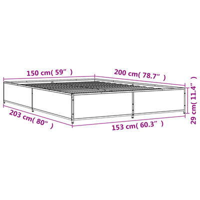 vidaXL voodiraam, suitsutatud tamm, 150 x 200 cm, tehispuit ja metall