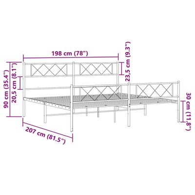 vidaXL metallist voodiraam peatsi ja jalutsiga, valge, 193x203 cm