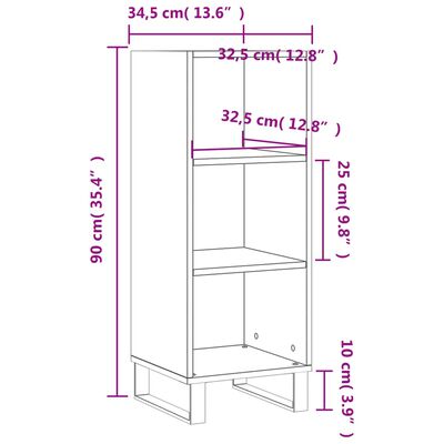 vidaXL puhvetkapp, valge, 34,5 x 32,5 x 90 cm, tehispuit