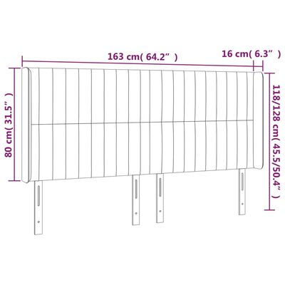 vidaXL LED-voodipeats, tumeroheline, 163x16x118/128 cm, samet