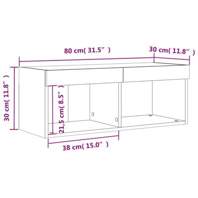 vidaXL LED-tuledega telerikapp, betoonhall, 80 x 30 x 30 cm