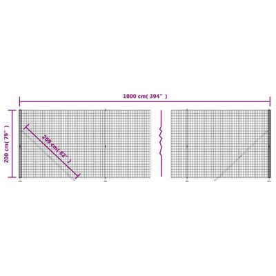 vidaXL traataed äärikuga, roheline, 2x10 m