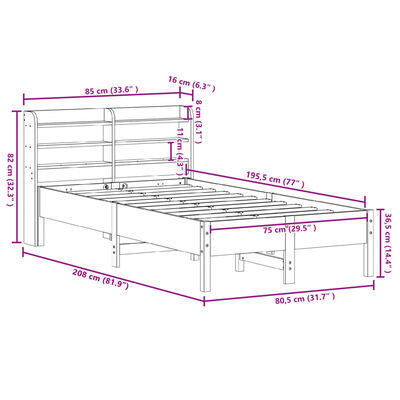 vidaXL voodiraam ilma madratsita, valge, 75 x 190 cm, männipuit