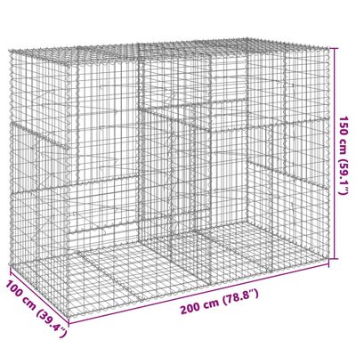 vidaXL kaanega gabioonkorv, 200 x 100 x 150 cm, tsingitud raud